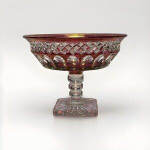Vintage Westmoreland Ruby Flash Thumbprint Compote Candy Dish 6.75"W x 5"H